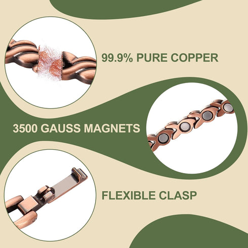 MagEnergy Copper Ankle Bracelet for Women, 99.9% Pure Copper Magnetic Anklet with 3500 Gauss Magnets