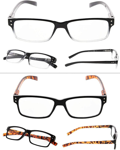 LUR READING GLASSES 5 Pack, Comfort Plastic Readers with Spring Hinge