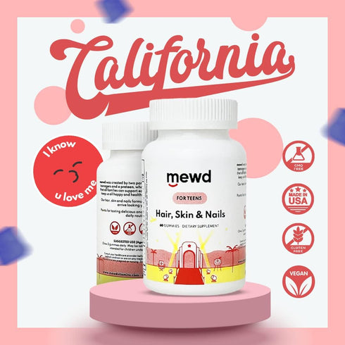 Gummies D3, B1, B2, B6 B12 60 Count MEWD Teen and Kids Hair, Skin & Nails Support Multivitamin - Biotin Strength