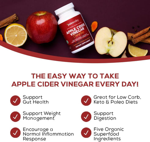 Paleovalley Apple Cider Vinegar Complex - Superfoods Turmeric, Ginger, Ceylon Cinnamon, 84 Vegetable Capsules