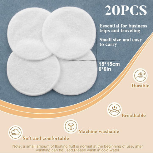 MAQIHAN Round Reusable Cotton Rounds 20PCS with Mesh Washable Bag for Makeup Removal and Facial Cleansing Skincare