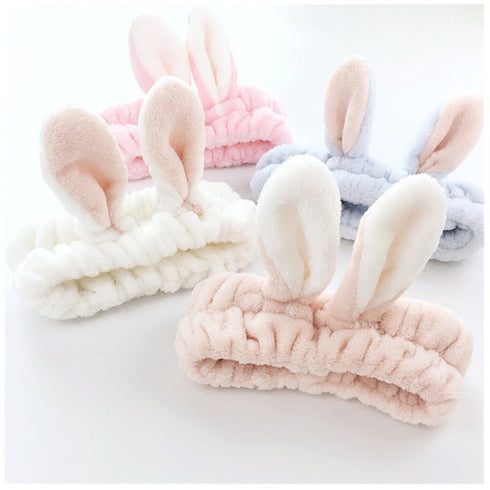 LOVEF 5Pcs Bunny Ear Cosmetic Headband Fluffy Elastic Hairband for Shower, Spa, Party, Facial Mask