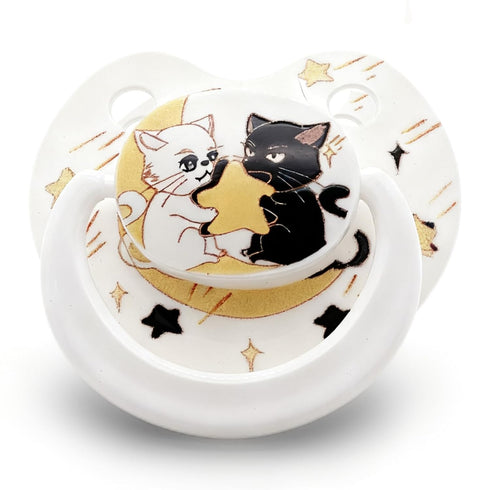 Large Shield Sensory Pacifier Gemini Cat Design Calming Tool with Clip & Case Soft Silicone Soother for Stress Relief