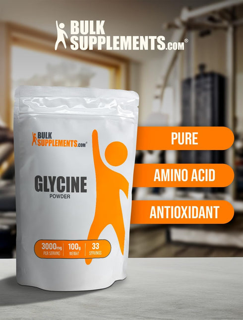 BulkSupplements.com Glycine Powder - L-Glycine Supplements, 3000mg per Serving, Pure & Gluten Free, 100g (3.5 oz)