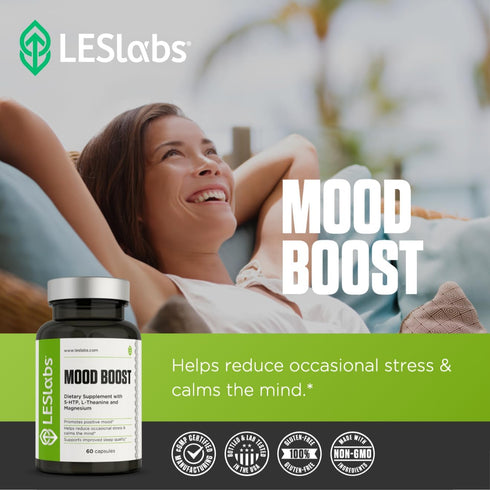 LES Labs Mood Boost - Stress Relief & Mood Support, Non-GMO Supplement, 60 Capsules