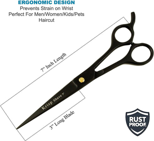 Professional Hair Cutting Scissors, Krisp Shave Japanese Stainless Steel Salon Barber Scissor (7 Inch) for All Purpose
