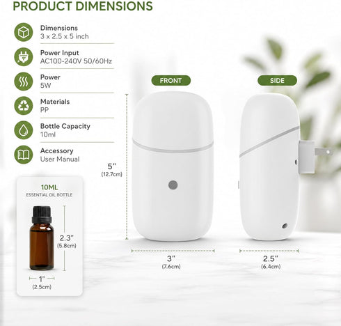 Waterless Essential Oil Diffuser, Cold Waterless Diffuser with Low/High Switch, Plug in Diffuser with Night Light