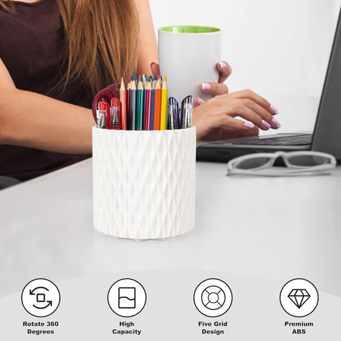 Makeup Brush Holder Organizer -360° Rotating Multi-Functional Pen Holder for Desk,Multi-Purpose Desktop Stationary Organizer,Storage Cup for Lipsticks, Comb, Beauty Tool in Vanity (White)