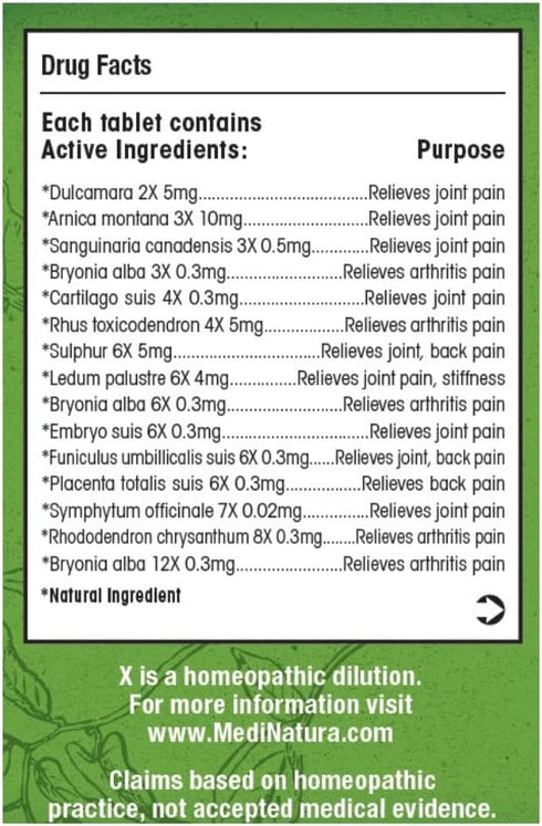 T-Relief Arthritis Arnica +12 Natural Pain Medicines, 100 Tablets for Joint Pain Relief in Women & Men