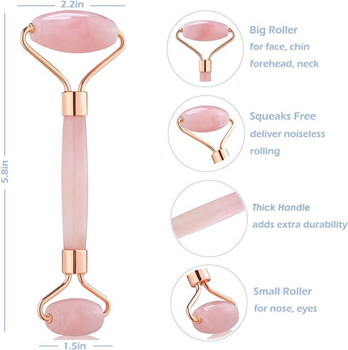 Jade Roller for Face - Rose Quartz Skin Care, Stone Facial Roller, Face Massager for Women, Relieve Stress