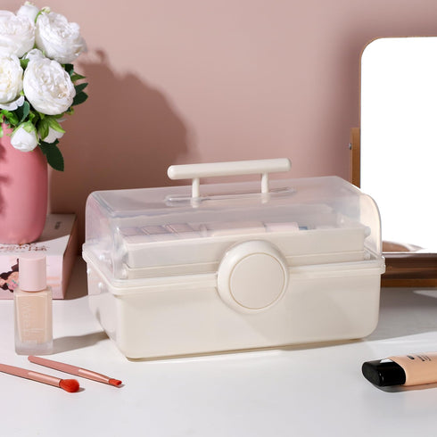 Pink Makeup Storage - Tackle Box for Women with Handle, Portable 3 Layers Makeup Case Organizer for Home.