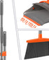 Broom and Dustpan Set for Home, Combo for Office with Long Handle Broom & Upright Standing Dustpan (Gray & Orange)