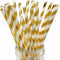 Clinquant Gold Striped Paper Drinking Straws - 100 Pcs Disposable Party Straws in Kraft Box for Weddings