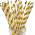 Clinquant Gold Striped Paper Drinking Straws - 100 Pcs Disposable Party Straws in Kraft Box for Weddings