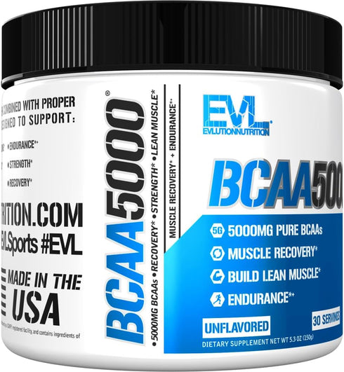 Evlution EVL BCAAs Amino Acids Powder - Unflavored Powder for Post Workout Recovery and Stim Free Pre Workout