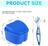 Blue Denture Bath Case Cup Holder, Storage Container with Cleaner Brush and Strainer Basket for Travel Cleaning