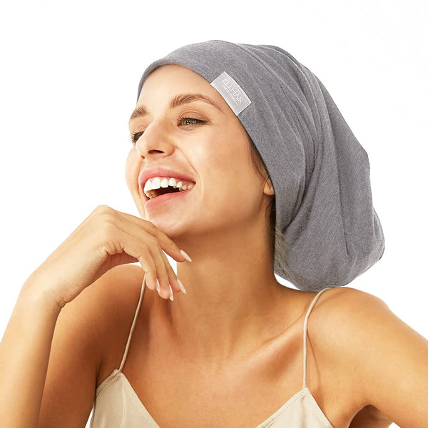Sleep Beanie Cap Lined Silky Satin Bonnet, Adjustable Soft Slouchy Hats for Women and Girls Frizzy Hair Cover (Light