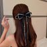 Wekicici Big Hair Bows Hair Clips Barrettes for Women, Bowknot with Long Brocade Tassel Ribbon (Black)