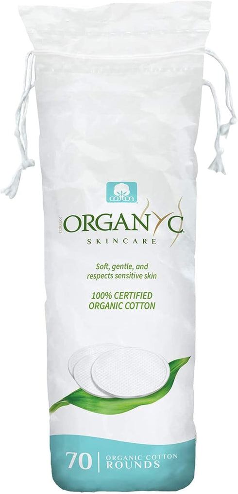 Organyc 100% Organic Cotton Rounds, Biodegradable Chemical Free for Sensitive Skin (70 Count) Daily Cosmetics
