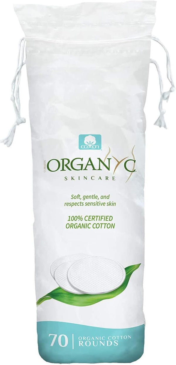 Organyc 100% Organic Cotton Rounds, Biodegradable Chemical Free for Sensitive Skin (70 Count) Daily Cosmetics