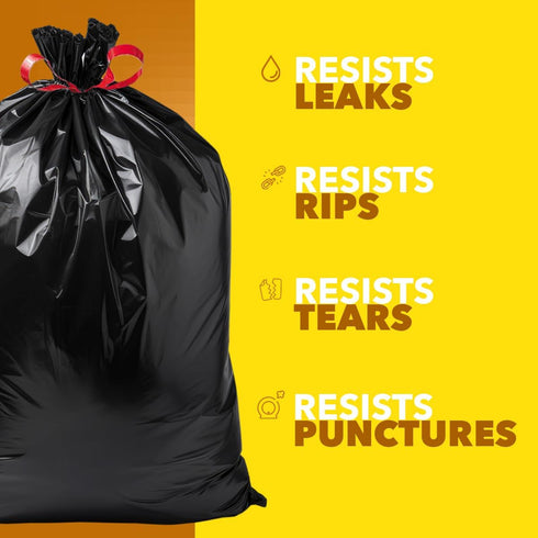 Plastico Large Trash Bags, 30 Gallon, Black, 28 Garbage Bags, Extra Strong, Easy Drawstrings, Odor Guard Control,