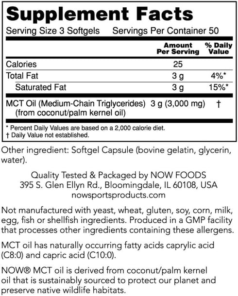 NOW Foods MCT Oil 1,000 mg - Sports Nutrition, Weight Management, 150 Softgels