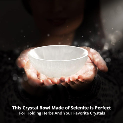 Himalayan Glow WBM Selenite Crystal Bowl - 4 Inch for Smudging, Healing, Recharging Crystals, Charging Station for
