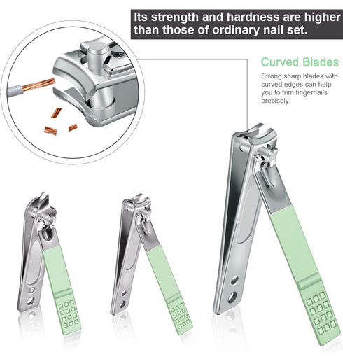 Manicure Set - 7 Pieces Professional Travel Nail Clippers with Green Leather Bag, Stainless Steel Nail Care Tools