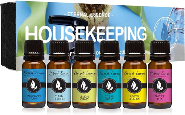Housekeeping Gift Set of 6 Premium Fragrance Oils - Clean Cotton, Lemon Blossom, Ocean Breeze, 10ML