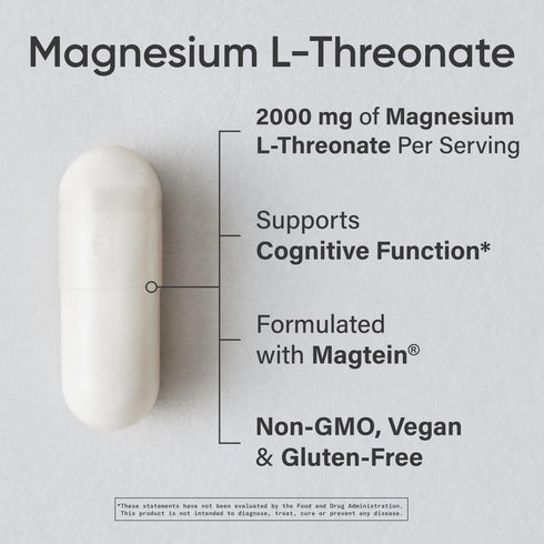 Sports Research Magtein Magnesium L-Threonate Capsules - Supports Memory, Focus & Cognition - 2000mg, 90 Capsules