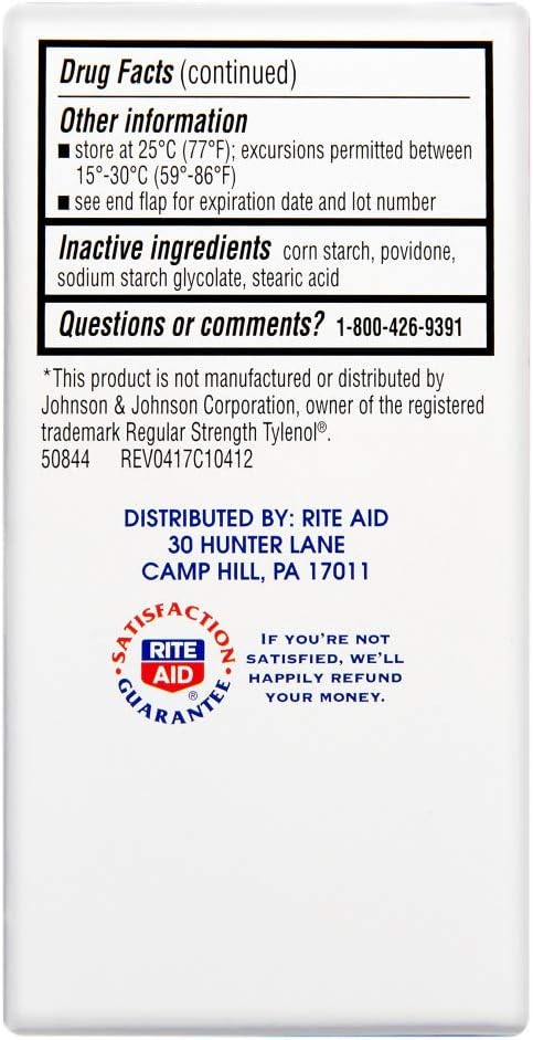 Rite Aid Regular Strength Pain Relief Acetaminophen, 325mg - 100 Tablets | Pain and Fever Reducer