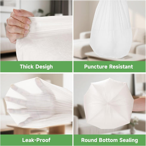 heihaily 6-Gallon 5 100 Count Strong Trash Bags Biodegradable - Rolls Kitchen Garbage Bags Unscented Clear White Bulk