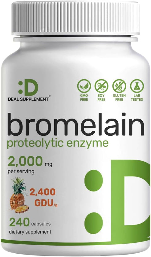 Bromelain Supplement 2000mg - Natural Proteolytic Enzymes from Fresh Pineapple, 240 Capsules for Nutrient Digestion