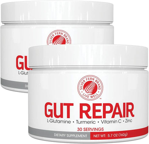 Silver Fern Gut Repair - Digestive Health Supplement Powder, 2 Tubs, L-Glutamine, Curcumin, Zinc & Ascorbic Acid