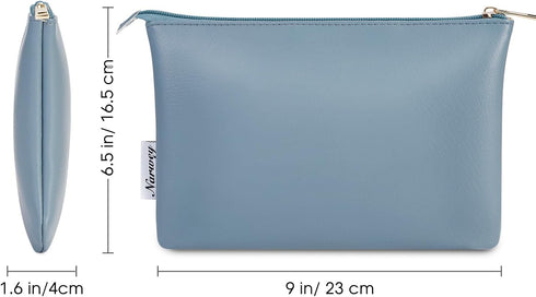 Narwey Small Makeup Bag for Purse, Vegan Leather Travel Cosmetic Pouch, Zipper Pouch for Women (Greyish Blue)