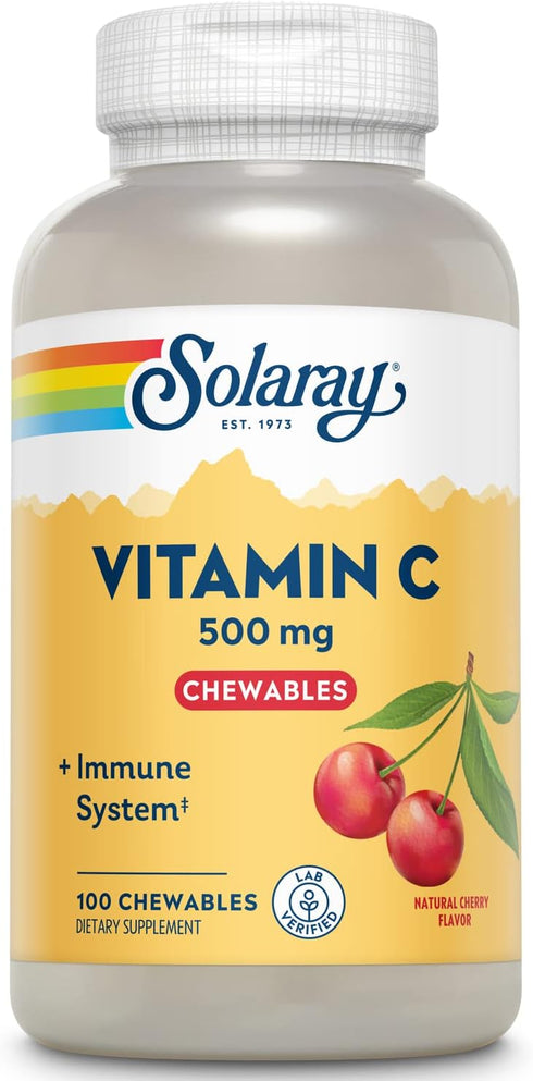 SOLARAY Chewable Vitamin C 500 mg, Natural Cherry Flavor, Immune Support Supplement