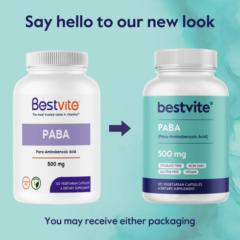 BESTVITE PABA 500mg Vegetarian Capsules (120 Count) - No Stearates, Vegan, Non-GMO, Gluten Free