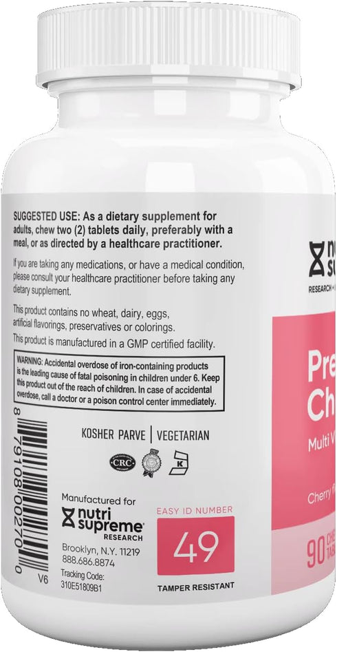 Nutri Supreme Prenatal Vitamin | Chewable Prenatal Vitamins for Women with 800 MCG of Folate | 90 Count