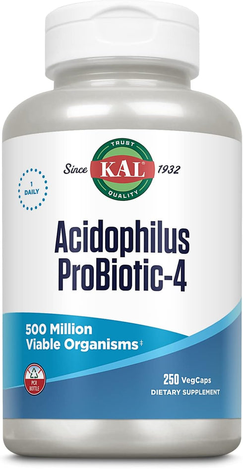 KAL Acidophilus ProBiotic-4, 500 Million CFUs, Four Probiotic Strains, 250 VegCaps