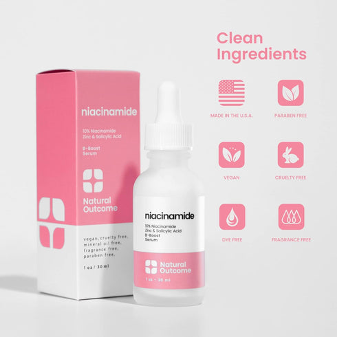 Natural Outcome Niacinamide Serum for Face - B-Boost with 10% Niacinamide, 2% Zinc, Salicylic Acid & Hyaluronic Acid