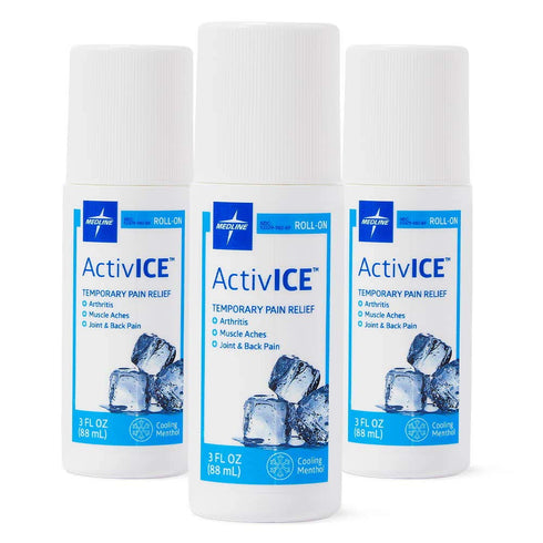 Medline ActivICE Roll-On Cooling Gel, Topical Pain Relief for Arthritis, Joint, Muscle, Back & Body Aches (3 oz, 3