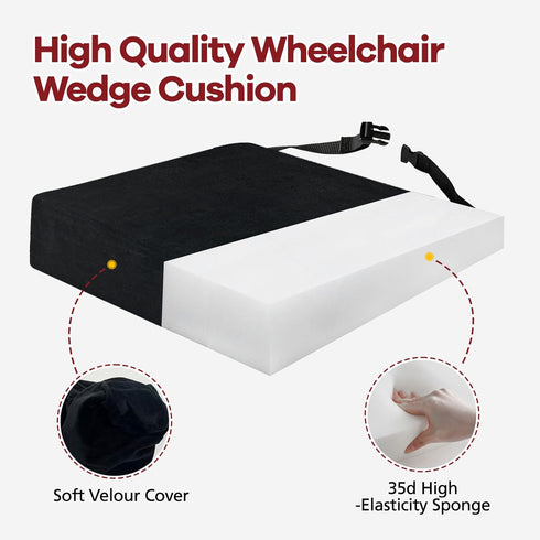JZHLLA 16 18 2-4 Inch Wedge Wheelchair Seat Cushion Velvet and High Density Foam Wheelchair Cushions with Adjustable