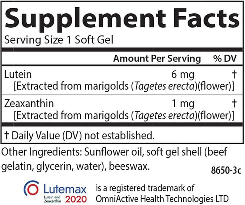 Carlson Lutein, 6 mg, Healthy Vision & Eye Function, Antioxidant, 60 Softgels