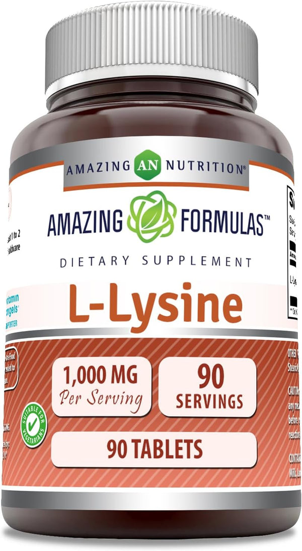 Amazing Formulas L-Lysine 1000mg Supplement, Non-GMO, Gluten Free, Made in USA (90 Count)