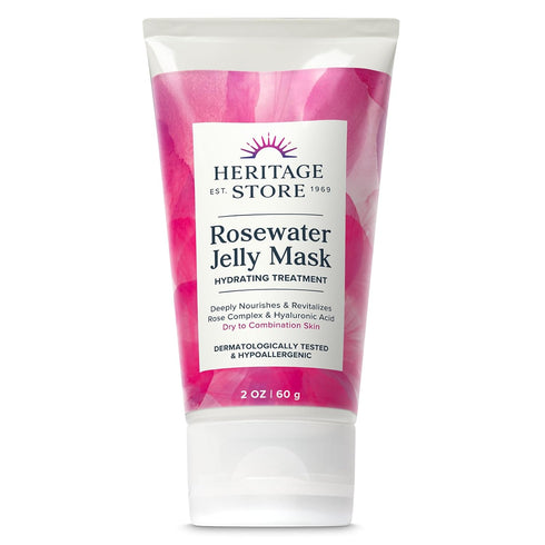 Heritage Store Rosewater Jelly Face Mask - Hydrating Gel Treatment with Hyaluronic Acid, Vegan, 2oz