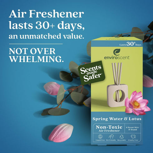 Enviroscent Non-Toxic Air Freshener for Home (Lemon Leaf & Thyme) with Mango Wood Stand & Scent Stix Refill