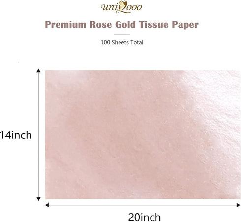 UNIQOOO 100 Sheets 20X14 Premium Metallic Rose Gold Champagne Gold Tissue Gift Wrap Paper, Bulk Recyclable