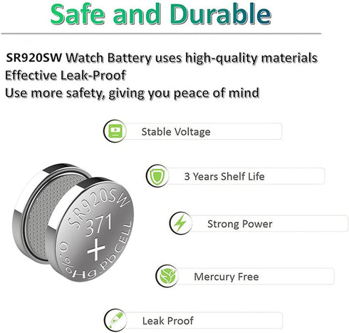 10PCS 1.5V SR920SW 371 370 LR921 AG6 Silver Oxide Watch Battery