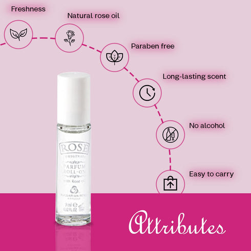 Bulgarian Rose Perfume Roll-On with Natural Rose Oil, Alcohol-Free Unisex Aromatic Fragrance, 9ml