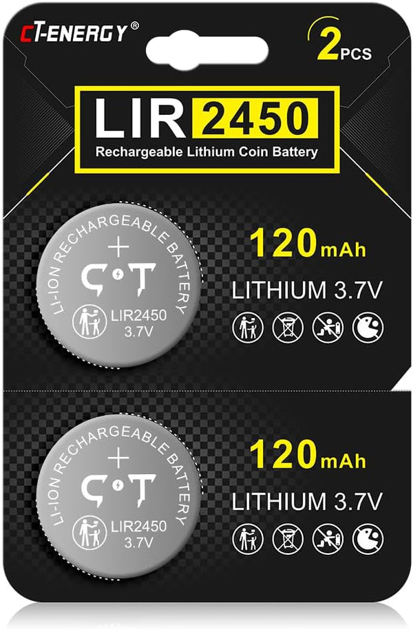 Rechargeable CR2450 Batteries 2 Pack High Capacity 3.7V Lir2450 Button Battery